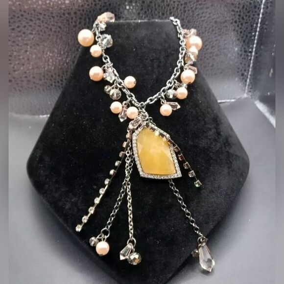 Vintage Multi Chain Dangle Pink Bead Silvertone Necklace NWOT - Picture 1 of 4